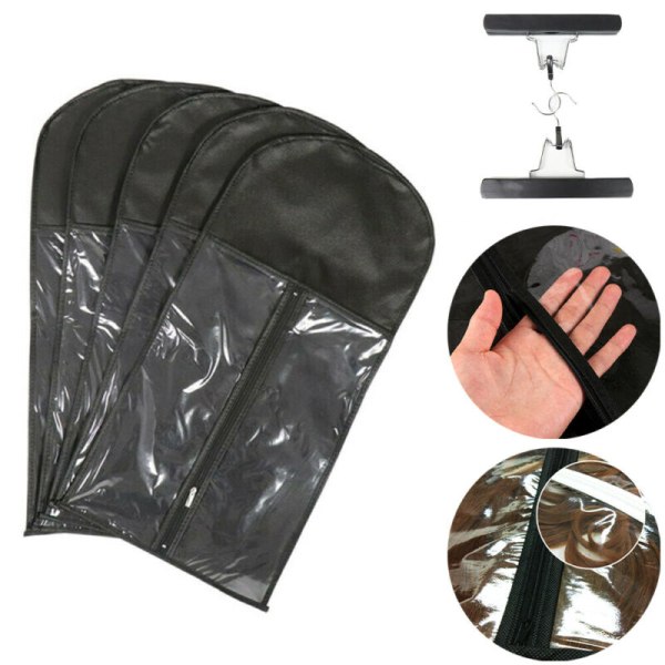 6st Peruk Hängande Förvaring Hårväska Hängare Dammtät väska - high quality Black 6pcs