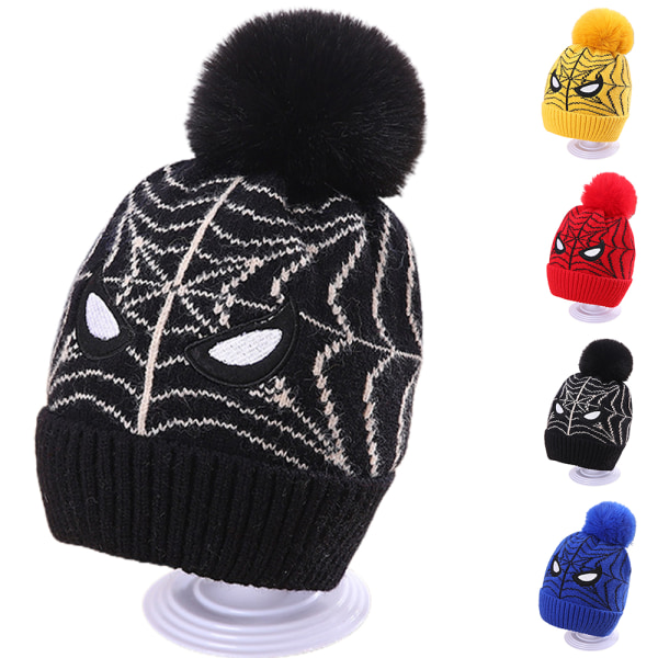 Spiderman stickad mössa för barn vintermössa Pompom Tjock cap - high quality black