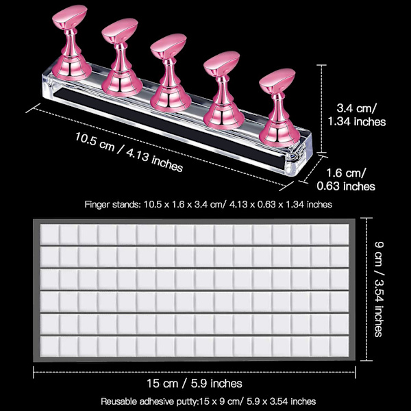 Nageltips Hållare Akryl Nail Art Practice Stativ Magnetisk - stock Metal Rose Pink 2 Set