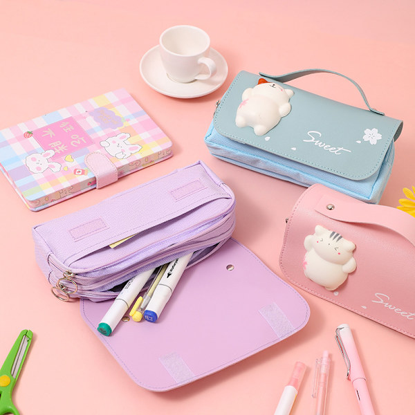 e Cat Case Suuri kynäkotelo Penaali Kaksikerroksinen Kawaii St - korkea laatu A