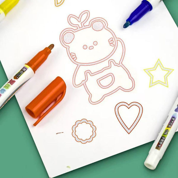 8 KPL/12 KPL Double Line Outline Pen Marker Pens 8 VÄRIÄ - varastossa 8Colors