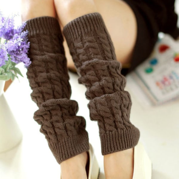 Winter Leg Warmers Twist Knitted Long Boot Socks - spot-ale Khaki