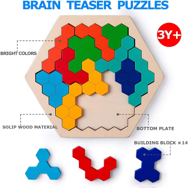 Puinen kuusikulmainen palapeli - Brain Teaser Toy Geometry Logic Iq Game - varastossa