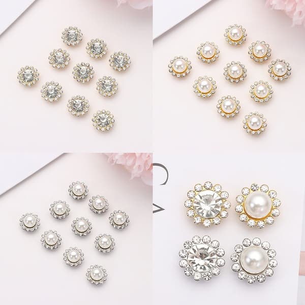 10st Pärlknapp Strass Knappar SILVER-PÄRL - high quality Silver-Pearl