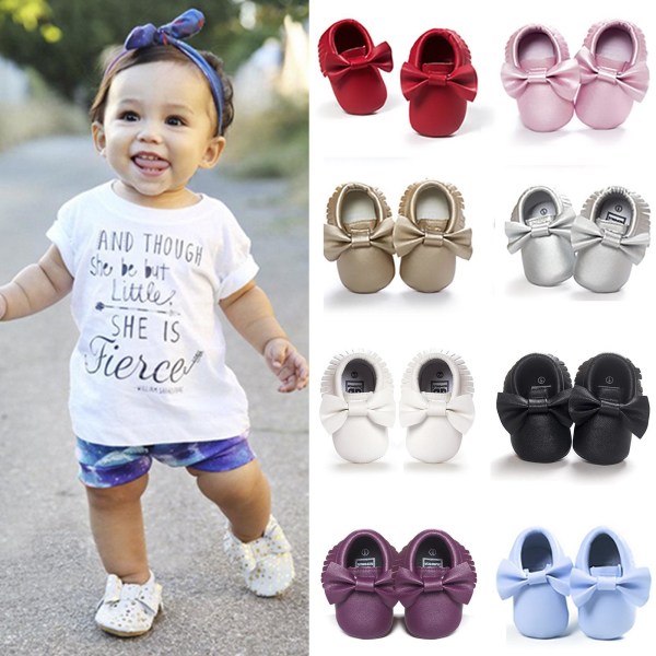 Mode Baby Tofsar Mockasin Skor Newborn Läder - spot sales white 12