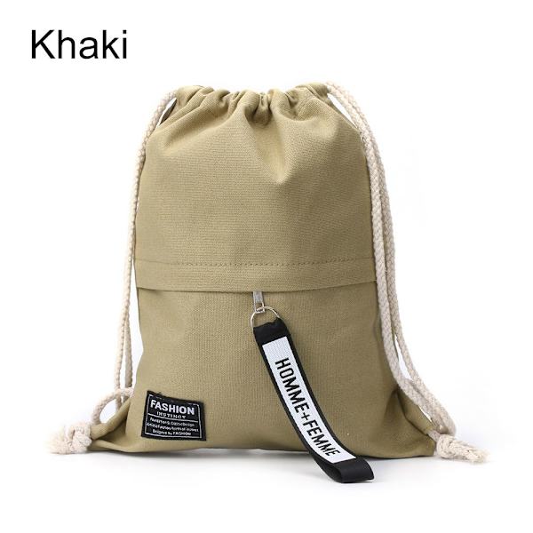 Canvas Dragsko Ryggsäck Skol Gym Dragsko Bag KHAKI - stock