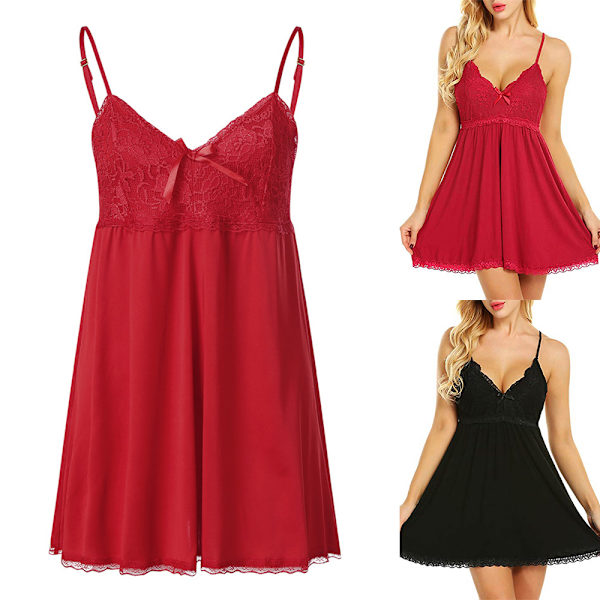 Dam Nattkläder Slips Sexig Spets Nattlinne Underkläder Valentine - on stock red M