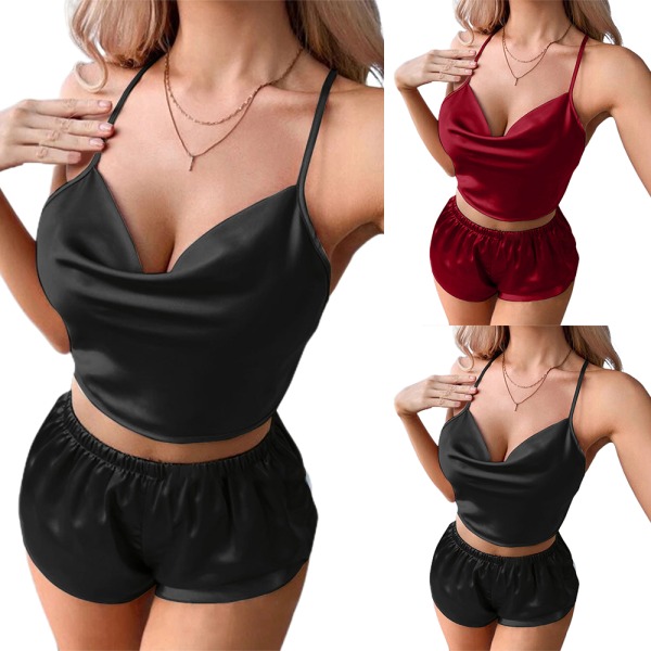 Naisten seksikkäät yöasut Crop Straps Topit ja shortsit Yöasut Bodydoll - spot-myynti black XL