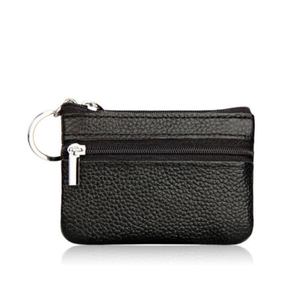 Kvinnor Läder Mynt Kort Nyckelring Plånbok Pouch Mini Handväska - high quality black