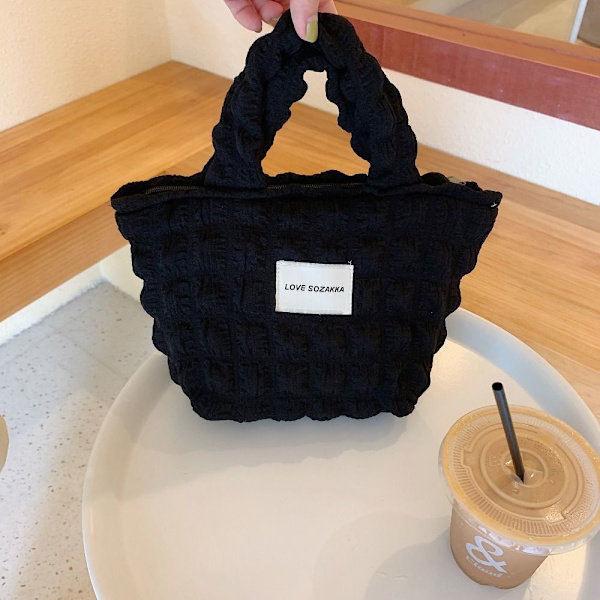 Liten tygväska Shopper Handväska SVART - stock Black