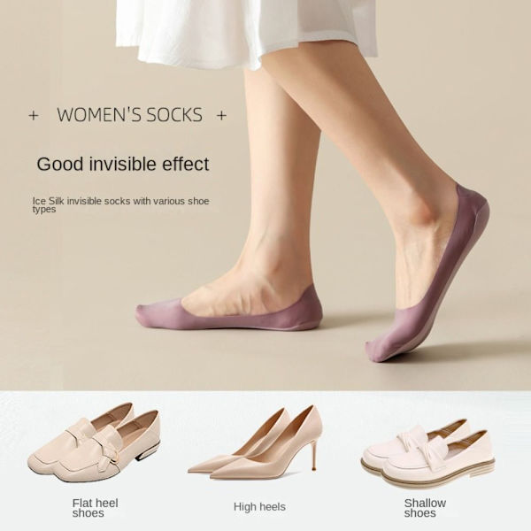 5 Par Silk Invisible Socks Ankel Båtstrumpor Halkfri - stock