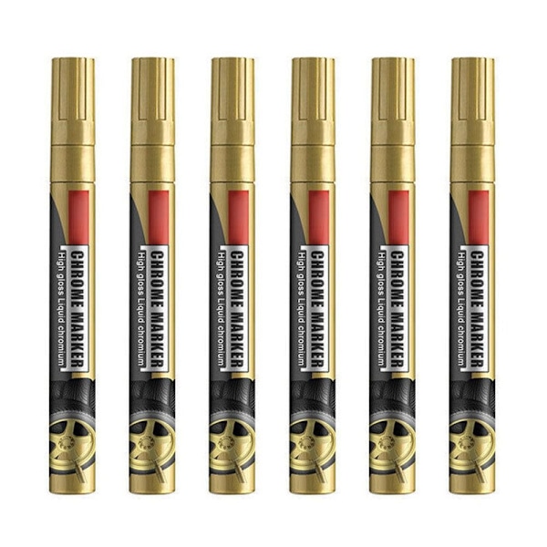 6 ST Krom Spegel Finish Paint Pen Creative Marker GULD - high quality Gold