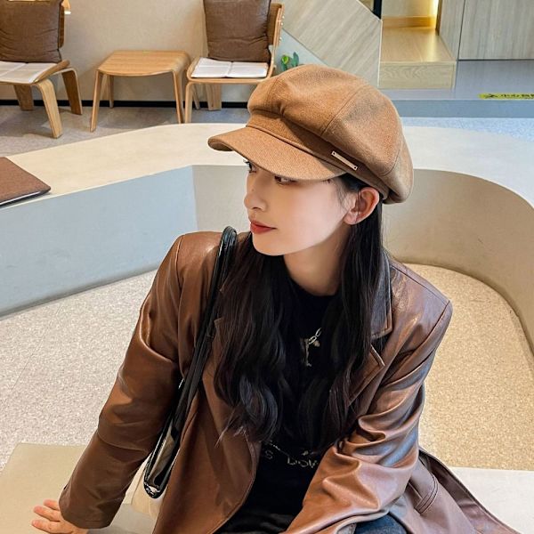 Kahdeksankulmainen Basker Hat Newsboy Hat KHAKI - korkea laatu khaki