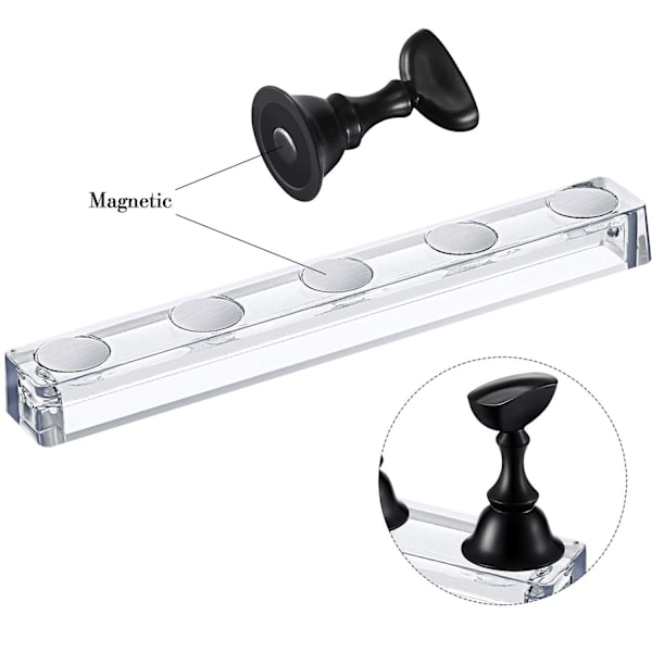 Nageltips Hållare Akryl Nail Art Practice Stativ Magnetisk - stock Svart 2 Set