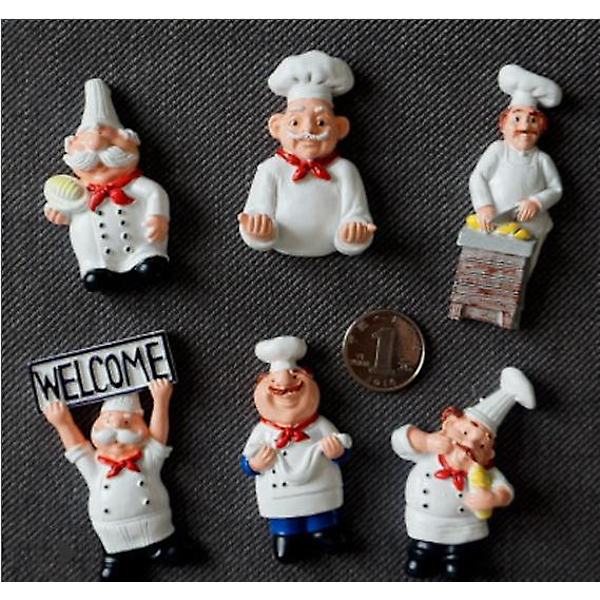 6 kpl ylisuuria söpöjä 3D Fat Chef -jääkaappimagneetteja - spot-myynti