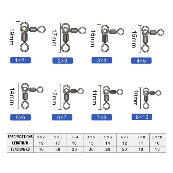 50st/ set Fishing Swivels Sleeves Rolling Swivel - high quality 1x2