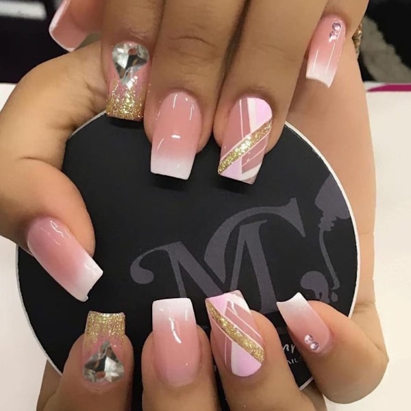 24 kpl Fake Nails Long French Ballerina - spot ale LF285