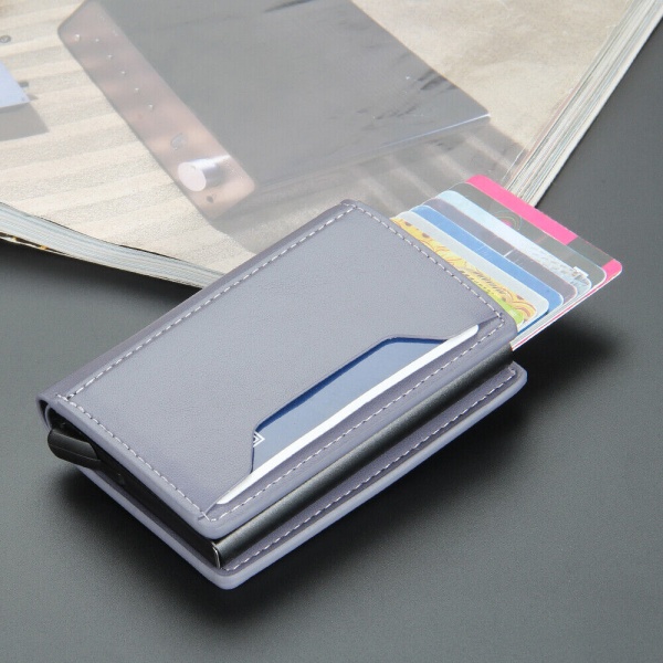 Miesten miesten RFID estävä pop-up-nahkalompakko ohut luottokortti - varastossa grå