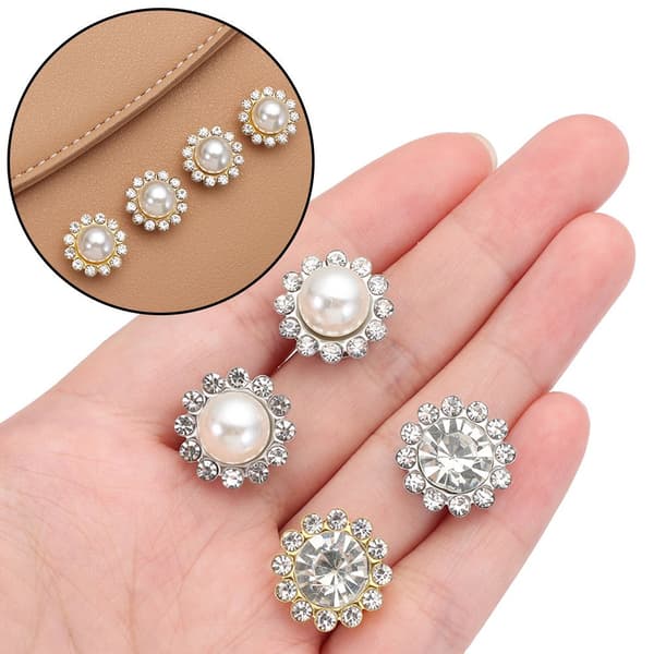 10st Pärlknapp Strass Knappar SILVER-PÄRL - high quality Silver-Pearl