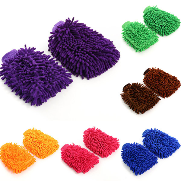 2xCar Cleaning Microfiber Wash Mitt Thick Ultra Noodle Glove - spot-myynti purple