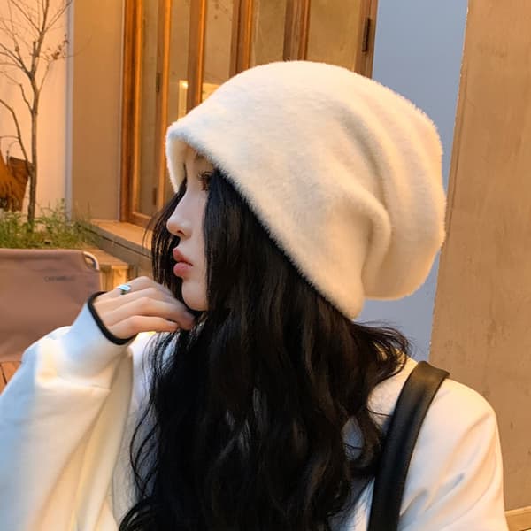 Mink Pile Cap Plysch Pullover Hatt Elfenben - on stock ivory