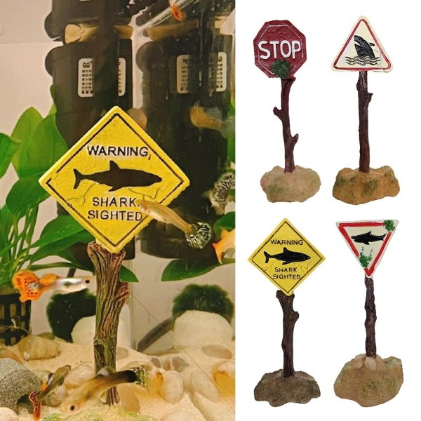 Varoitus Shark Sighted Sign Aquarium Ornament - varastossa 4