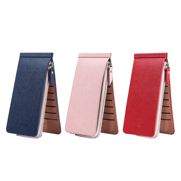 Kreditkortshållare i läder för kvinnor, integrerad multi - stock Dark Blue+Red+Light Pink