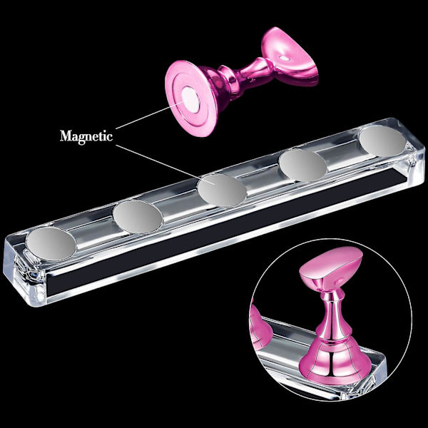Nageltips Hållare Akryl Nail Art Practice Stativ Magnetisk - spot sales Metallrosa och silver 2 Set