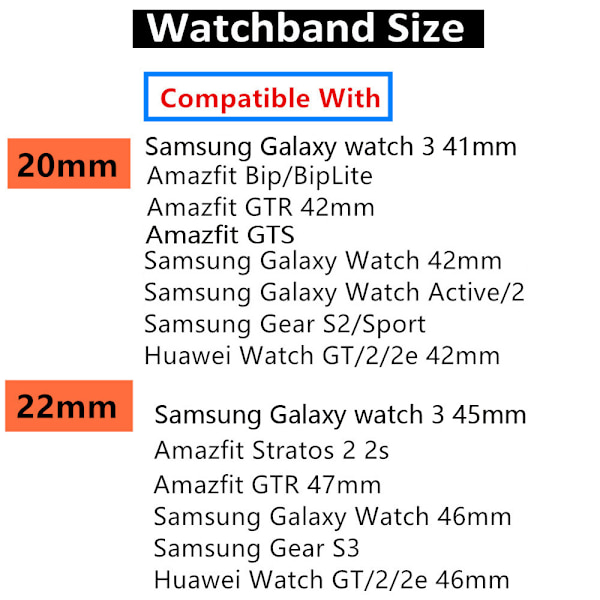 20 mm/22 mm rannerengas Samsung Galaxy Watch Classic -rannekorulle - varastossa black and white 20mm