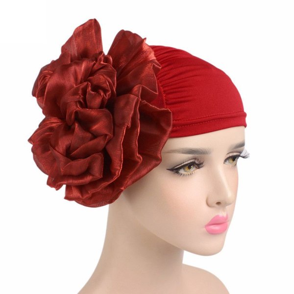 Blomma Muslim Turban Hat Kvinnor Solida Kvinnor - on stock rose red