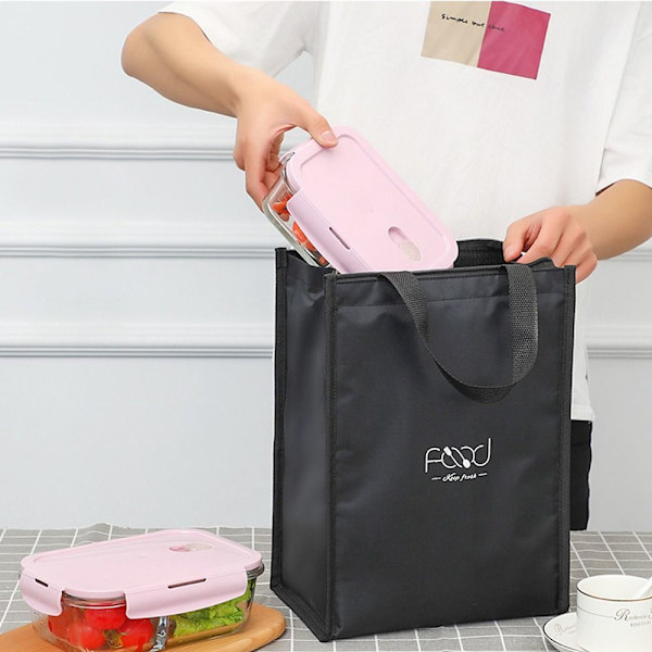 Isolerad Thermal Bag Kylväska Lunchväska SVART LARGE - high quality black large