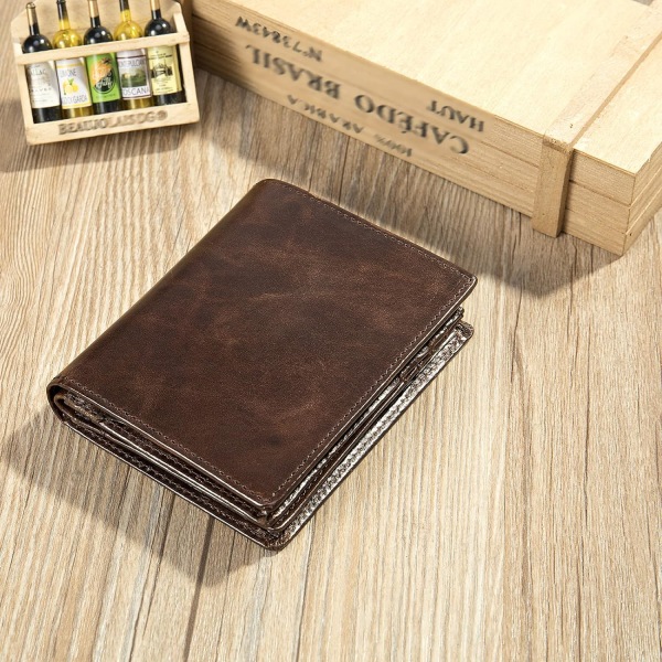 Herrplånbok RFID Blocking Bifold-plånbok Mjukt Äkta Läder Brun - spot sales