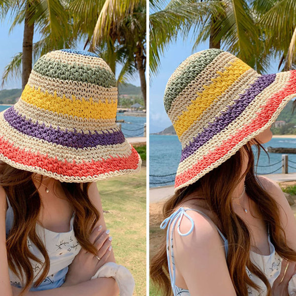 Hinkhatt för sommar för kvinnor Rainbow Crochet Hat khaki