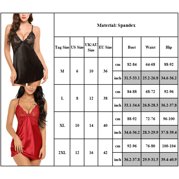 Dam Silk Sexiga Underkläder Back Cross Slip idi Dress Nattkläder - high quality Red M