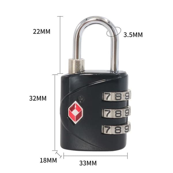 TSA Customs Code Lock Bagage Lösenordslås SVART - high quality Black