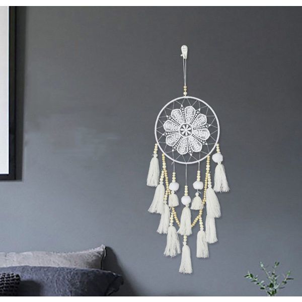 White Flower Dream Catcher Puiset helmet seinäteline - korkea laatu