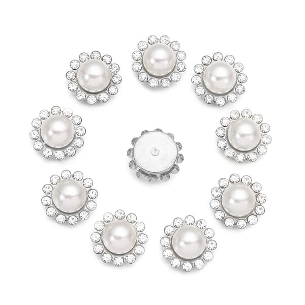 10st Pärlknapp Strass Knappar SILVER-PÄRL - high quality Silver-Pearl