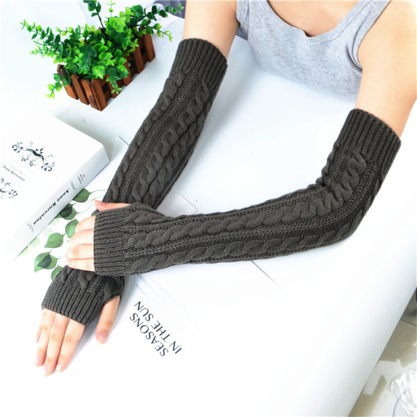 Män Kvinnor Sticka ärm Handskar Handleden Armvärmare Fingerless - stock Deep grey