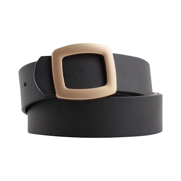 Läder brett bälte Gold Pin Spänne Midjeband SVART - on stock black