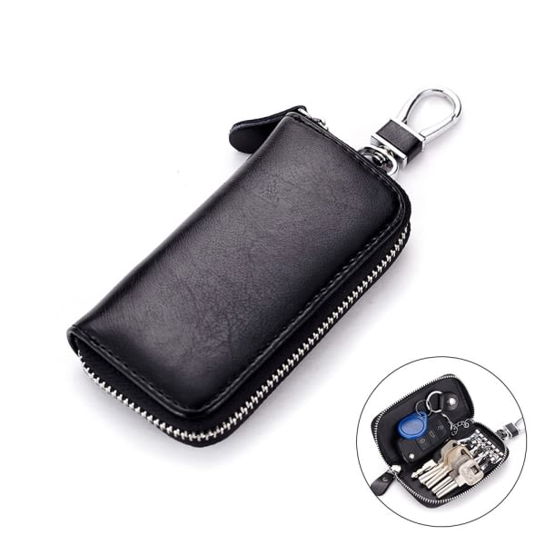 Case i läder dubbel dragkedja case nyckelring plånbok herr - high quality