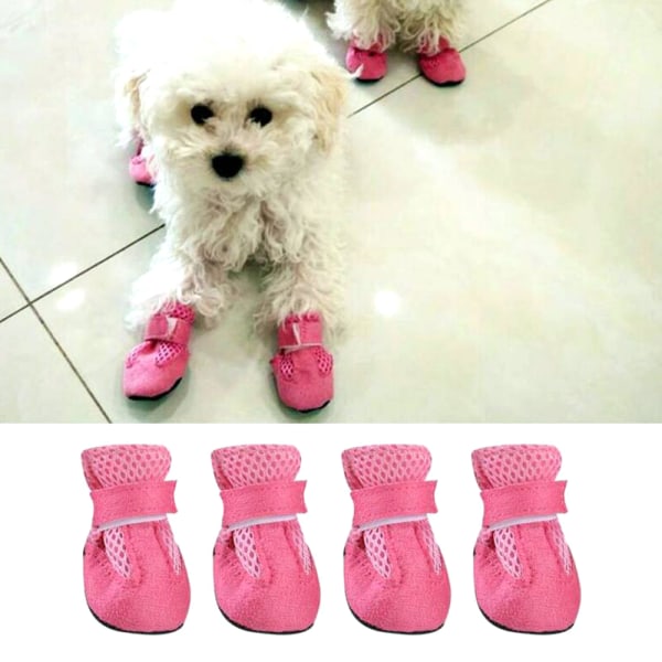 Liten Hund Katt Anti Halk Skor Skydds Pet Puppy Mesh Booties - on stock pink L