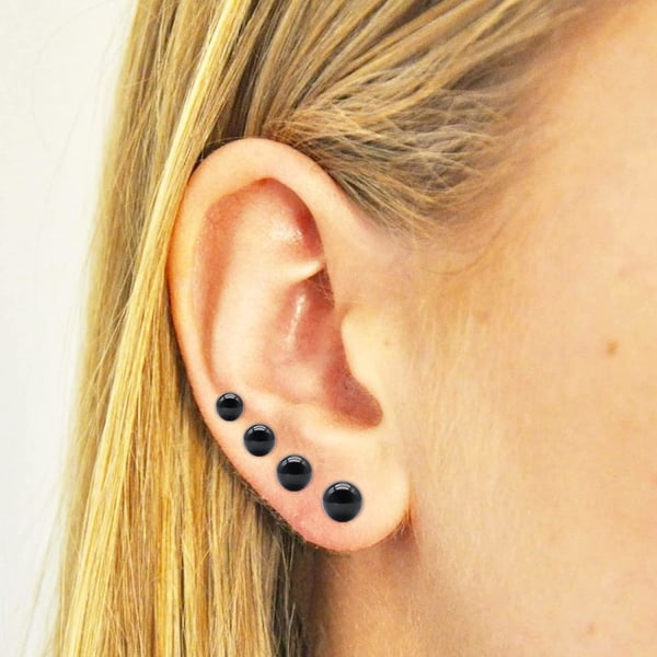 Titanium Dot and Ball Stud hypoallergena svarta örhängen - on stock