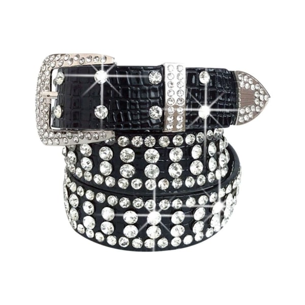 Bling Diamond Läder Bältesnål Spänne Midjeband - high quality White