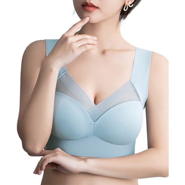 Damkomfort Mjuk Seamless Push Up BH Shapewear Underkläder Topp - spot sales light blue XL