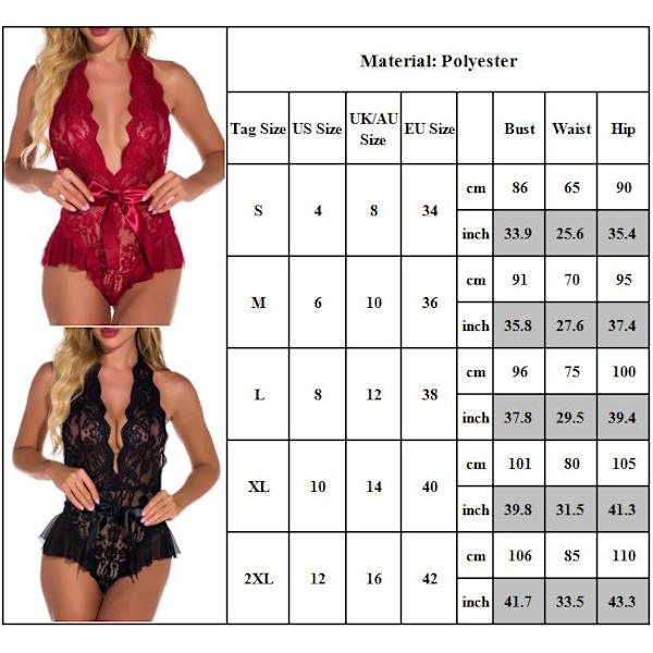 Sexiga damunderkläder Spets Deep V Body Teddy Nattkläder - on stock red L