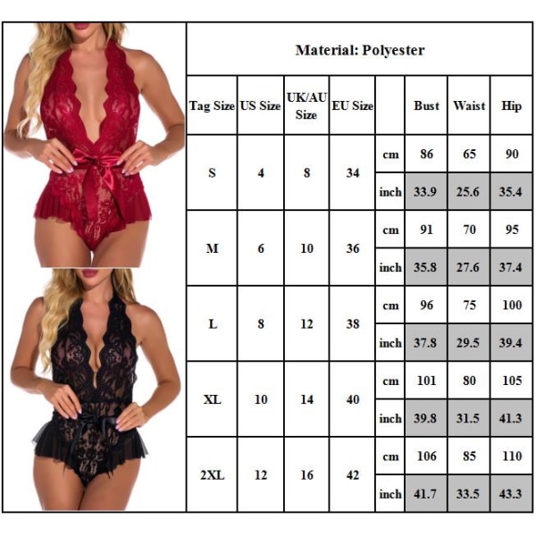 Sexy Lingerie Lace Deep V Body Teddy Nightwear - spot-ale black S