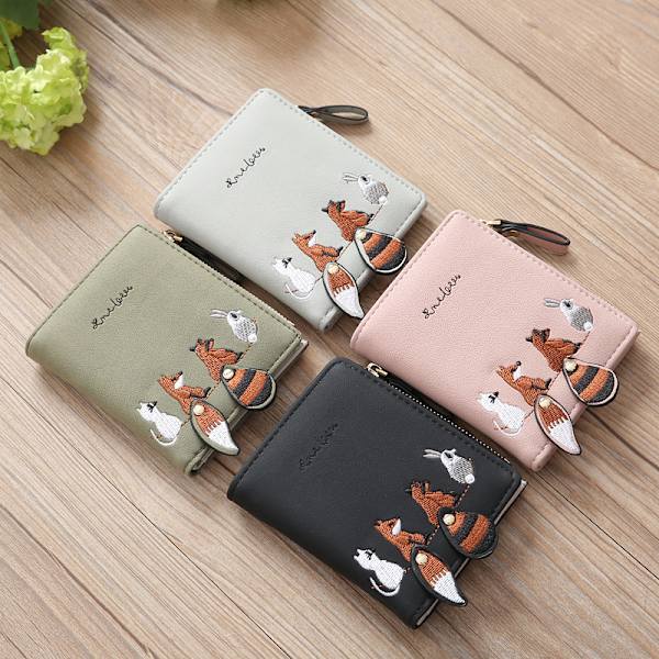 Fashion Animal Embroidery Thread Card Pieni lompakko - varastossa black
