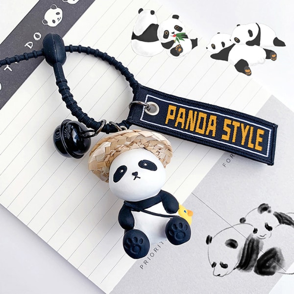 1. sarjakuva olkihattu Panda Doll Avaimenperä Resinnimal Bell K - varasto A