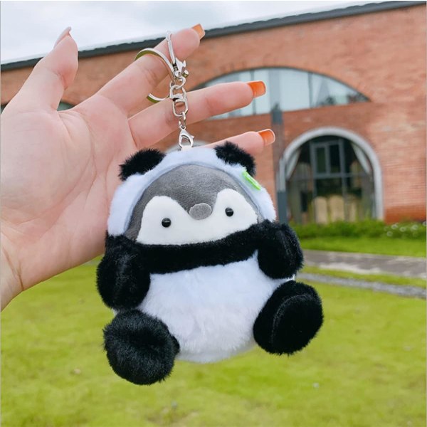 Plyschnyckelringar Kawaii Nyckelring Små gosedjur, Pandapingvin, Söta nyckelringar för ryggsäckar, Kawaii-djur. (Black-Panda - on stock