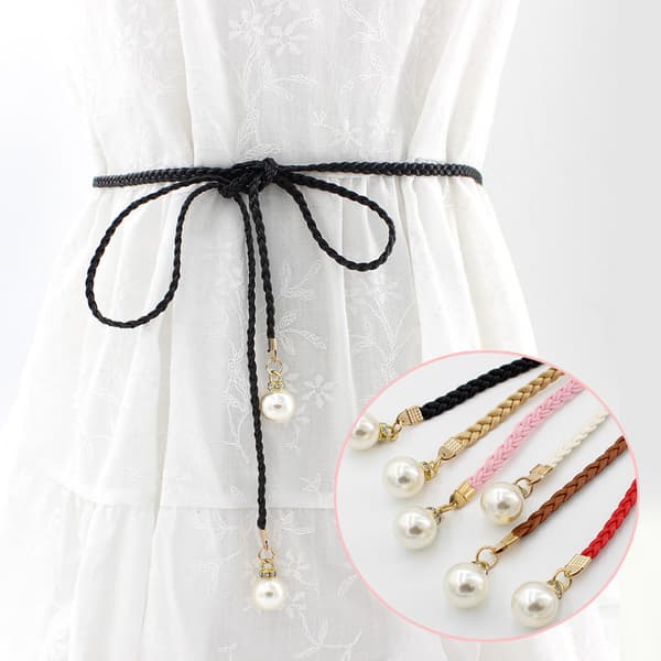 Creative Thin PU Belt Simulated Pearl -vyötärövyöt - spot-ale White